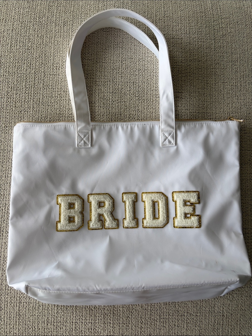 White 'BRIDE' Tote Bag with Gold Trim